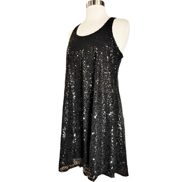 Cocktail Black Sequins Dress Swing Sleeveless Racerback by UNIX LBD Small NWT - Picture 4 of 8